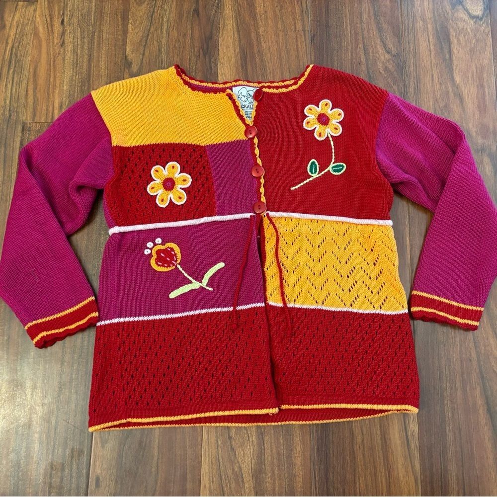 Zackali 4 Kids Vintage Crochet Pink/Red/Orange Flower Cardigan Sweater